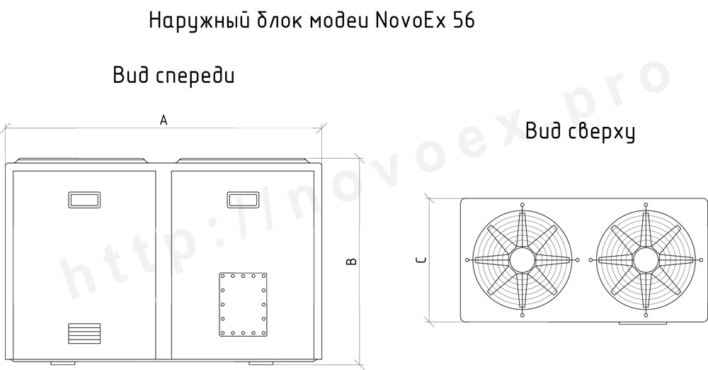Габаритные размеры наружного блока кондиционера во взрывозащищенном исполнении NovoEx 28 novocs.ru